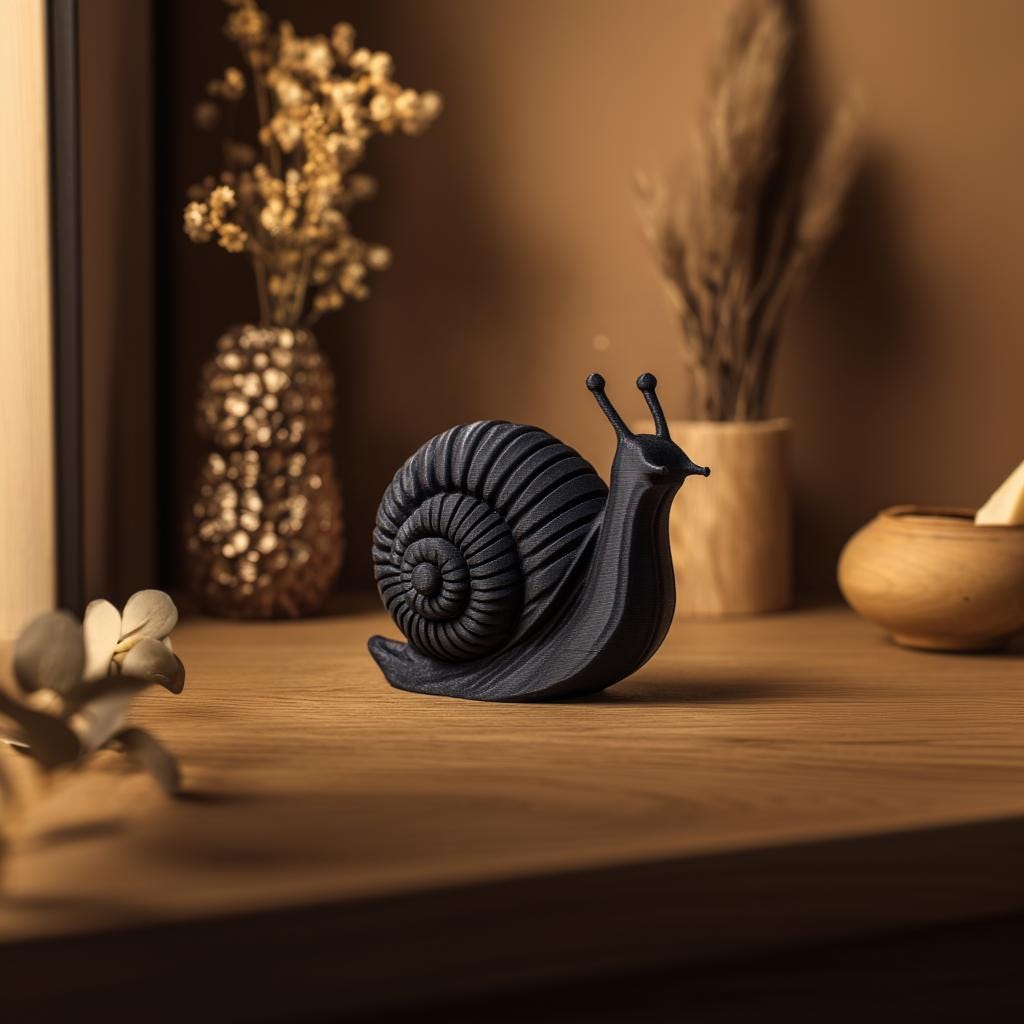 Snail Sculpture Shelf Decor | 3D Printed Spiral Animal Figurine for Modern Home Display, Desk Accent and Cozy Bookshelf Decor Art Gift Set