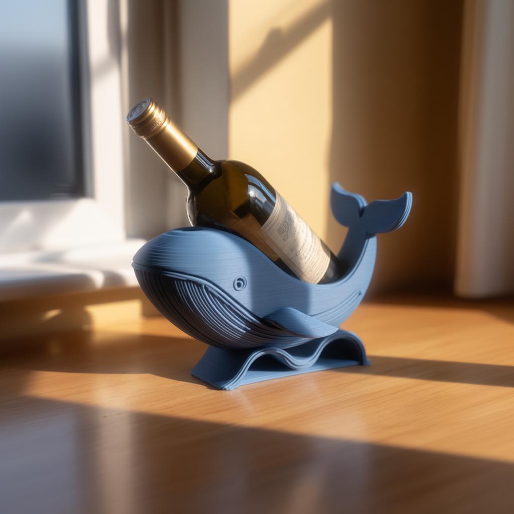Whale Wine Bottle Holder for Standard Bottles | 3D Printed Ocean Animal Wine Rack Display for Kitchen Bar Shelf Decor Accent Piece Home