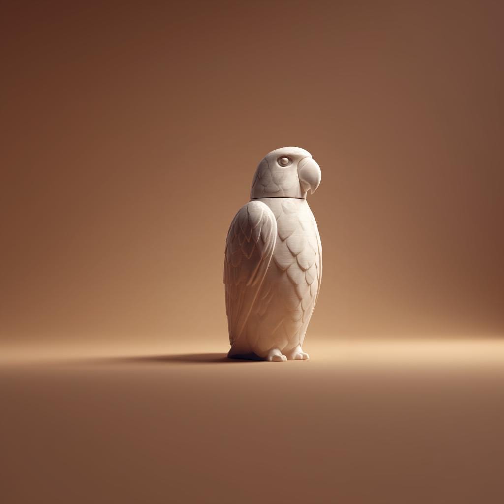 Parrot Memorial Urn with Lid | 3D Printed Pet Ashes Keepsake Container for Bird Remembrance Shelf Decor and Tribute Display Accent