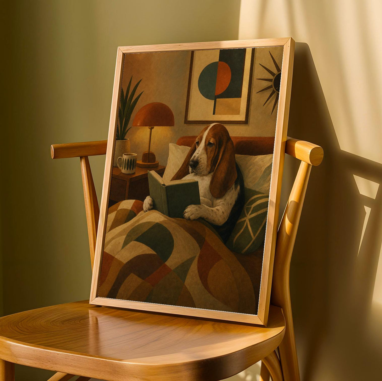 Basset Hound Poster | Modern Paper Print | Dog Wall Print | Orange Printable Art | Living Room Decor Posters