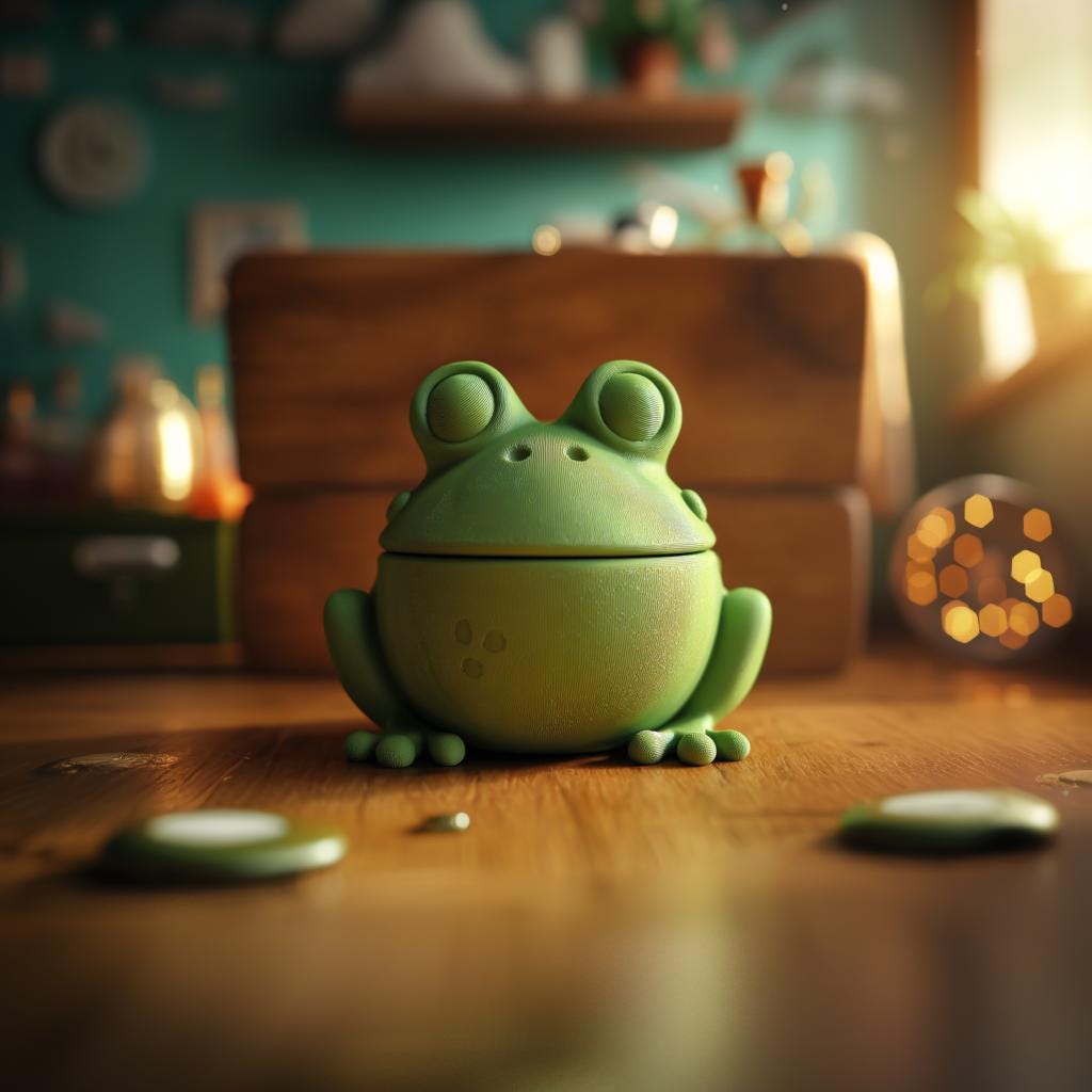 Frog Memorial Urn with Lid | 3D Printed Pet Ashes Keepsake Container for Nature Inspired Shelf Decor and Remembrance Display