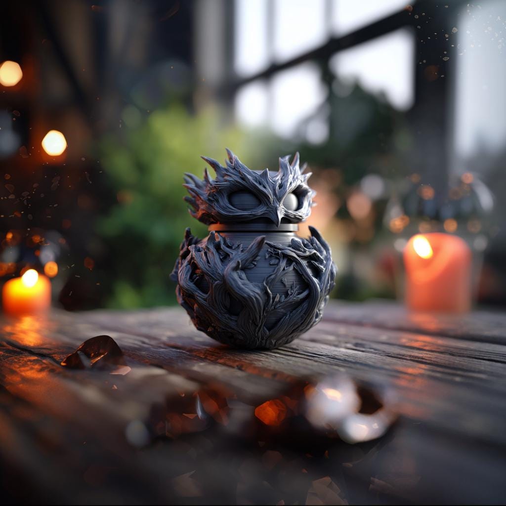 Dark Fantasy Raven Memorial Urn with Lid | 3D Printed Pet Ashes Keepsake Container for Gothic Shelf Decor and Tribute Display