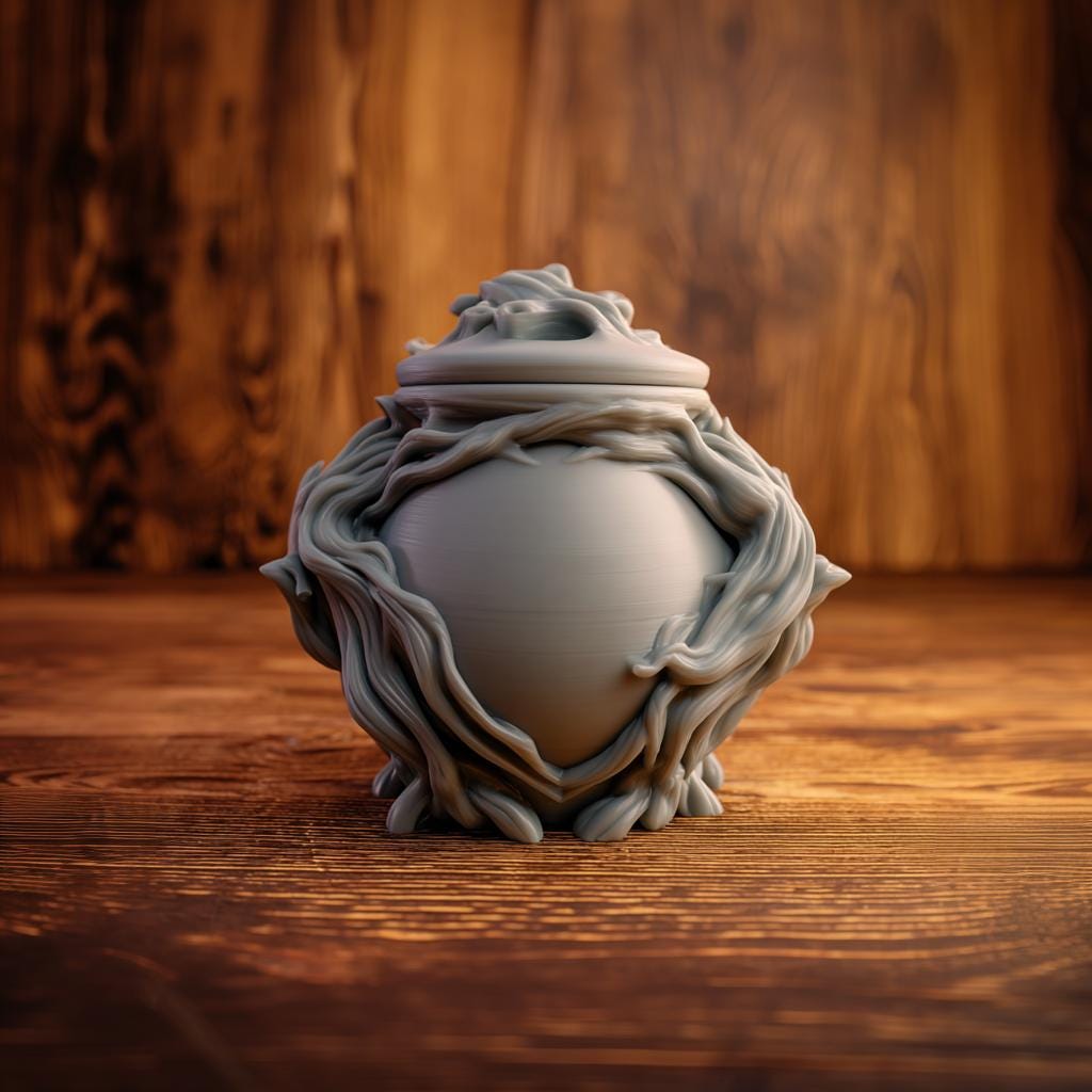 Goblincore Woodland Memorial Urn with Lid | 3D Printed Pet Ashes Keepsake Container for Forest Shelf Decor Tribute Display Gift Accent