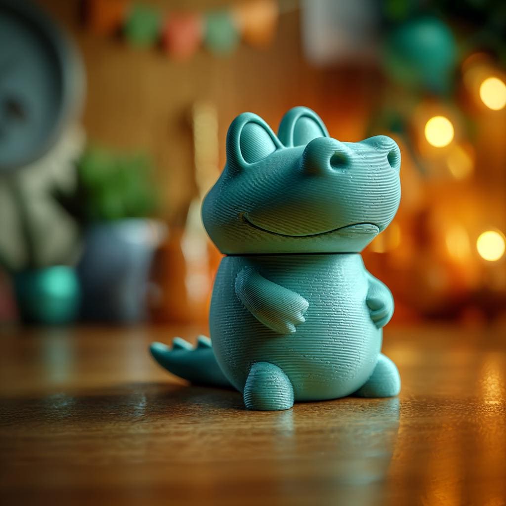 Alligator Memorial Urn with Lid | 3D Printed Pet Ashes Keepsake Container for Reptile Remembrance Shelf Decor Tribute Gift Display Accents