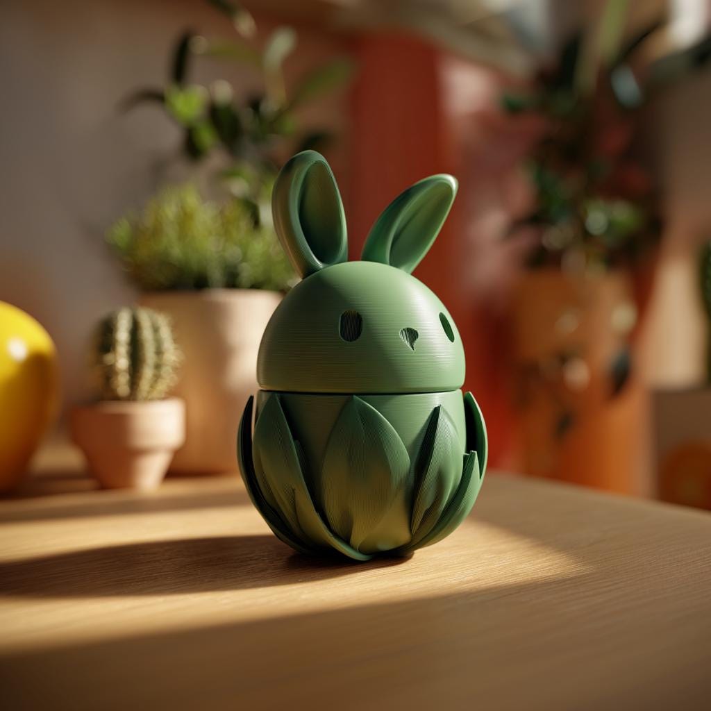 Bunny Memorial Urn with Lid and Floral Base | 3D Printed Pet Ashes Keepsake Container for Shelf Decor and Remembrance Display