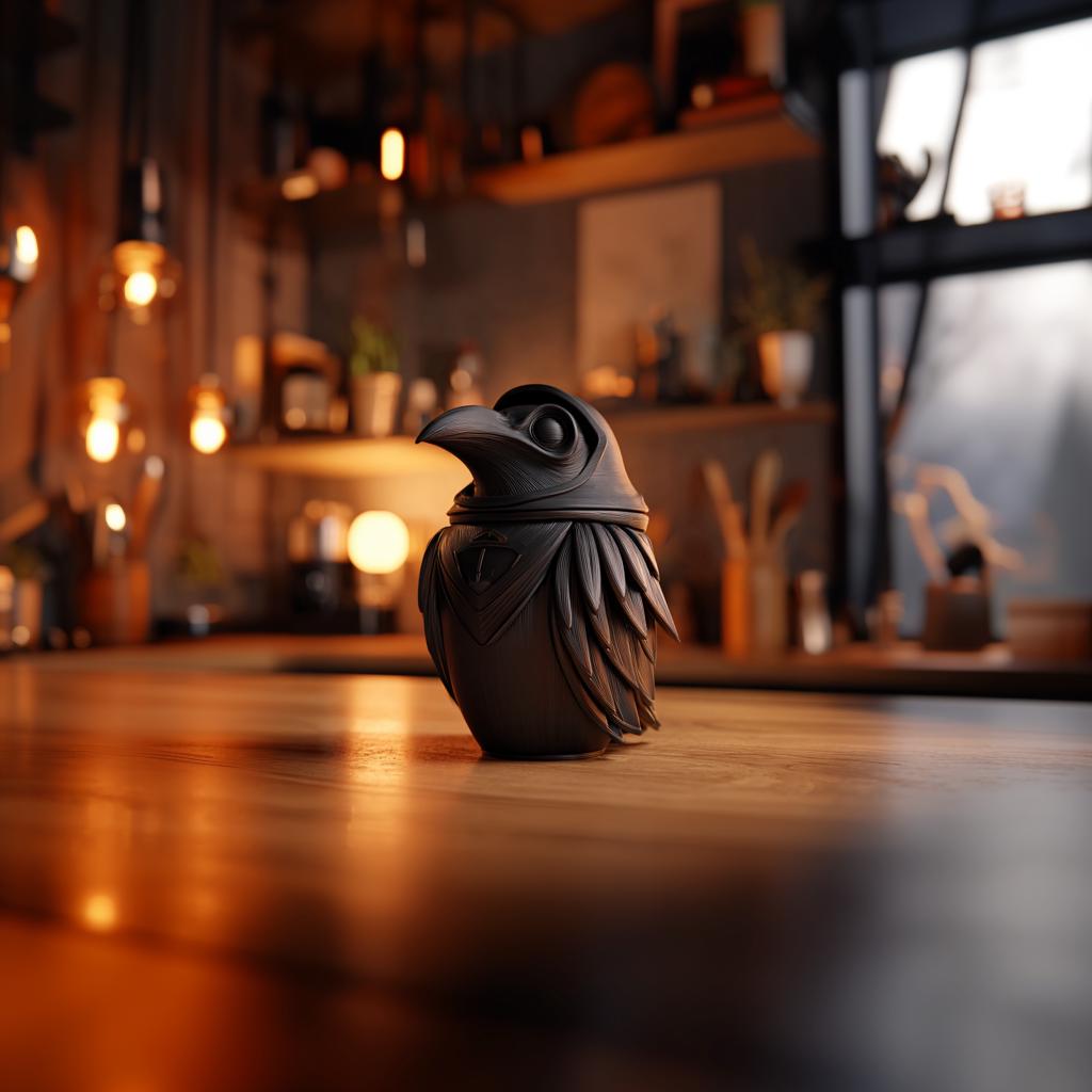 Raven Memorial Urn with Lid | 3D Printed Bird Ashes Keepsake Container for Gothic Shelf Decor and Remembrance Display Accent