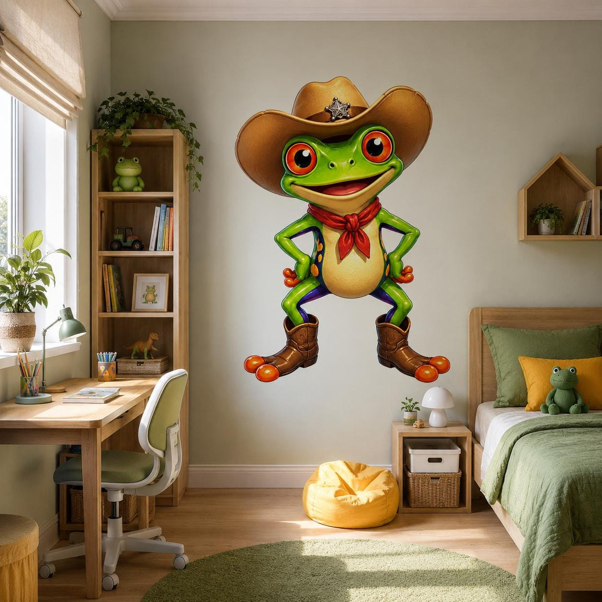 Weird Cowboy Frog Wall Vinyl Decal | Funny Western Frog Sticker | Cute Rodeo Animal Wall Art | Kids Room Nursery Ranch Decor