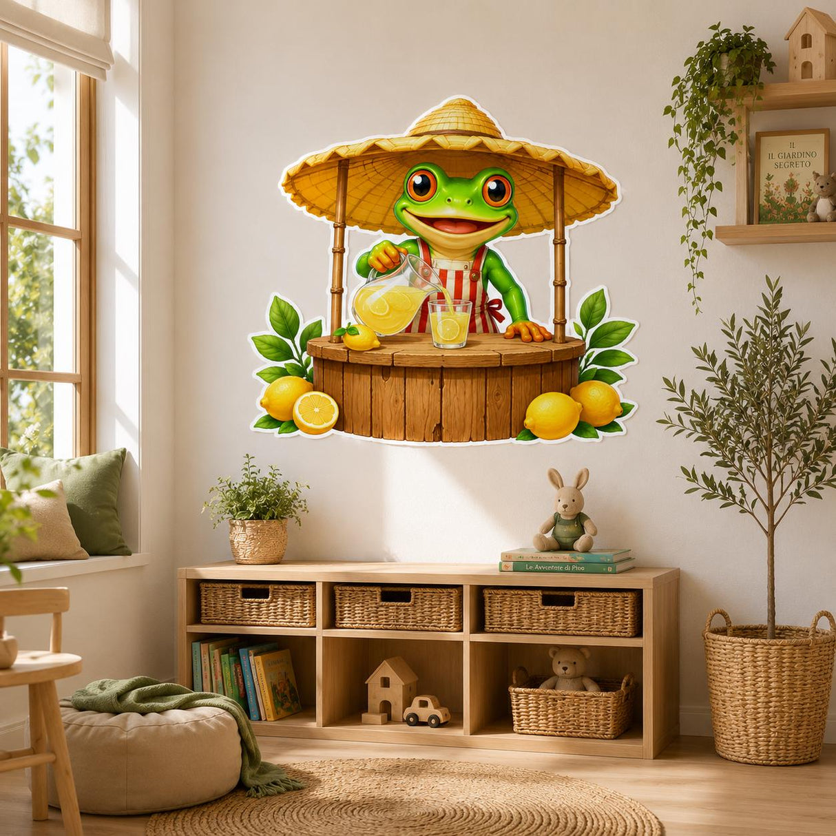 Weird Lemonade Frog Wall Vinyl Decal | Funny Frog Lemon Stand Sticker | Quirky Kitchen Wall Art | Kids Room Summer Decor