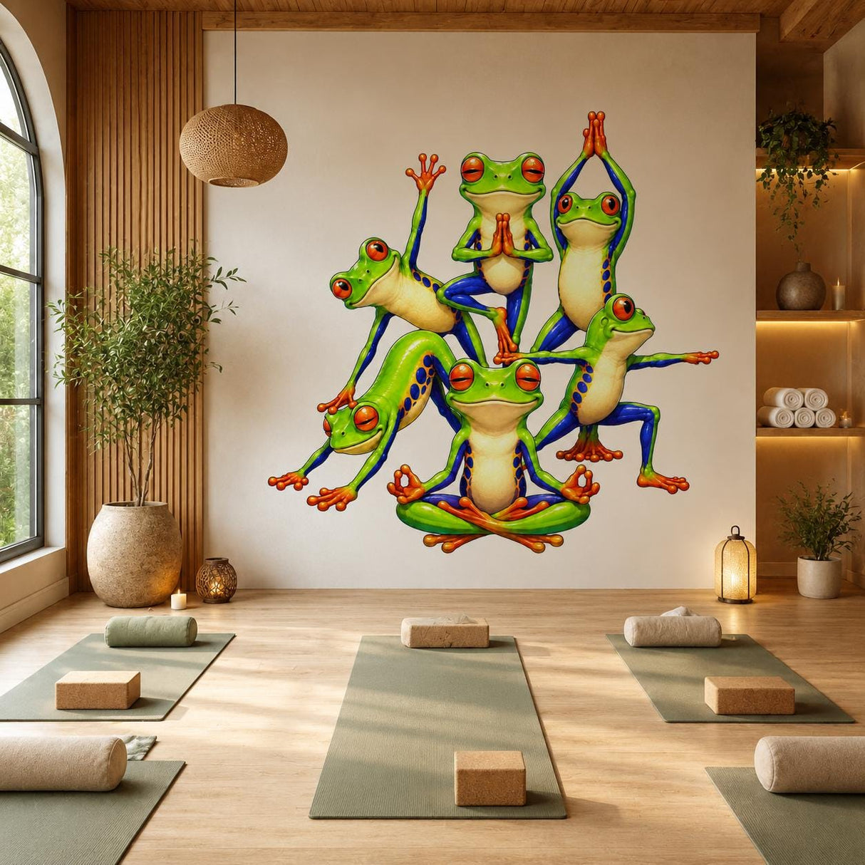 Weird Yoga Frogs Wall Vinyl Decal | Funny Meditation Frog Sticker | Zen Animal Wall Art | Yoga Studio Kids Room Decor