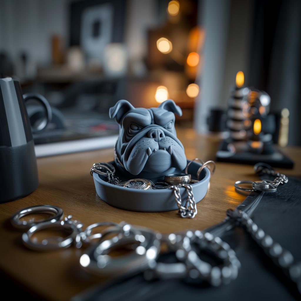 Bulldog Jewelry Organizer | Dog Ring Holder | 3D Printed Mens Watch Tray | Pet Lover Jewelry Dish | Dresser Valet Tray | Gift For Him Dad