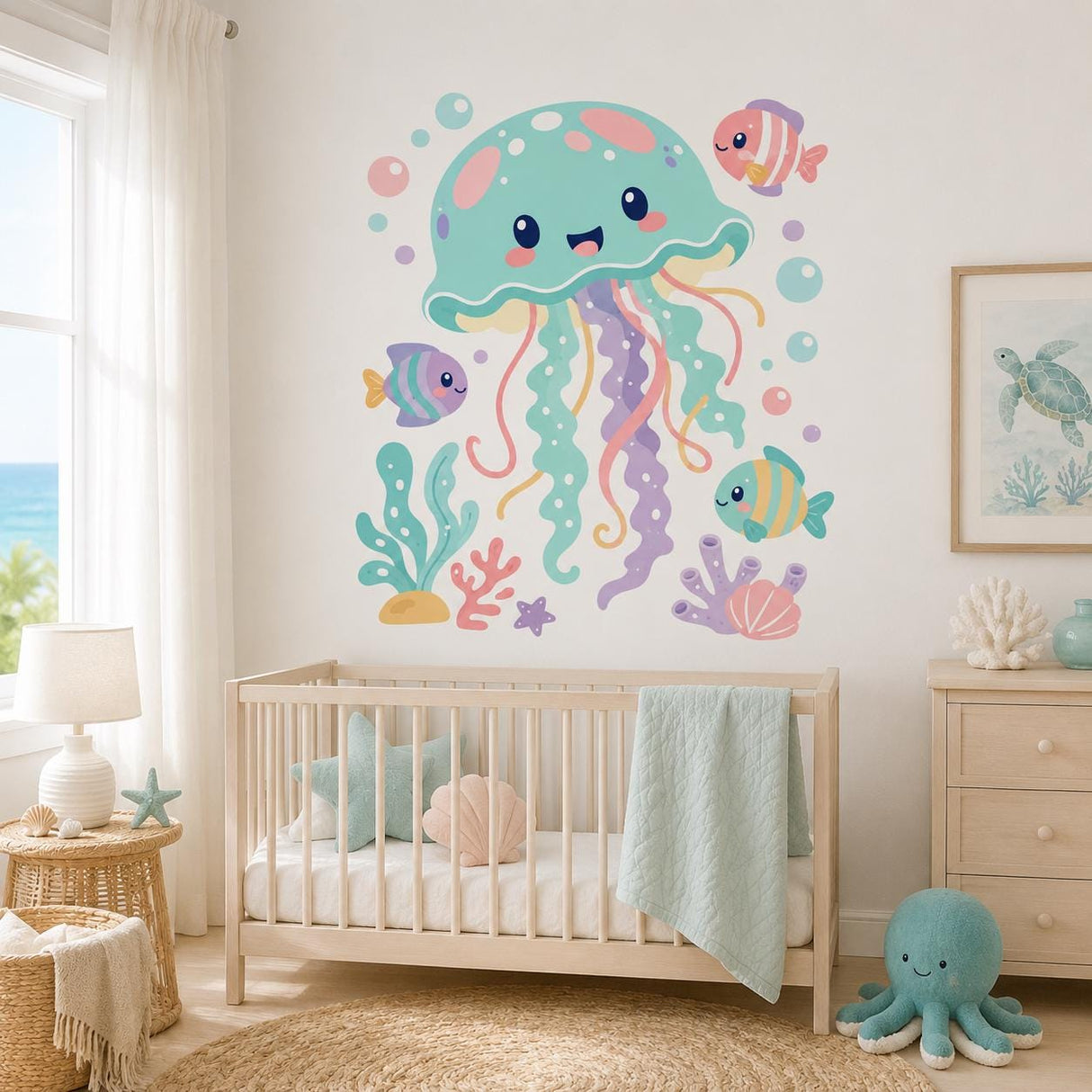 Cute Jellyfish Wall Art Print | Pastel Ocean Nursery Decor | Under the Sea Kids Room Art | Sea Life Poster | Playroom Wall Decor | Ocean Art