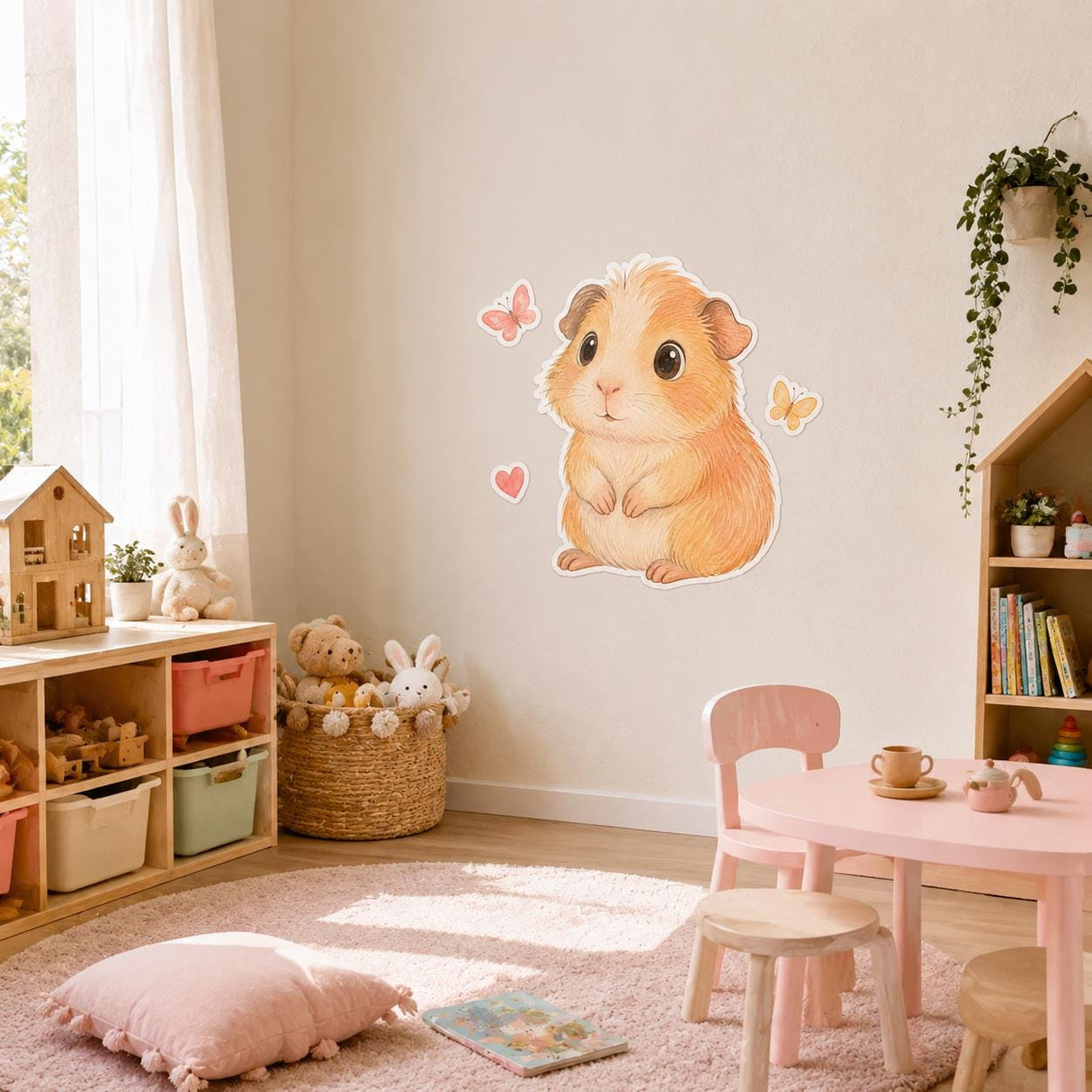 Cute Guinea Pig Wall Decal | Guinea Pig Wall Sticker | Nursery Animal Decor | Kids Room Wall Art | Pastel Pet Wall Decor | Butterfly Accents