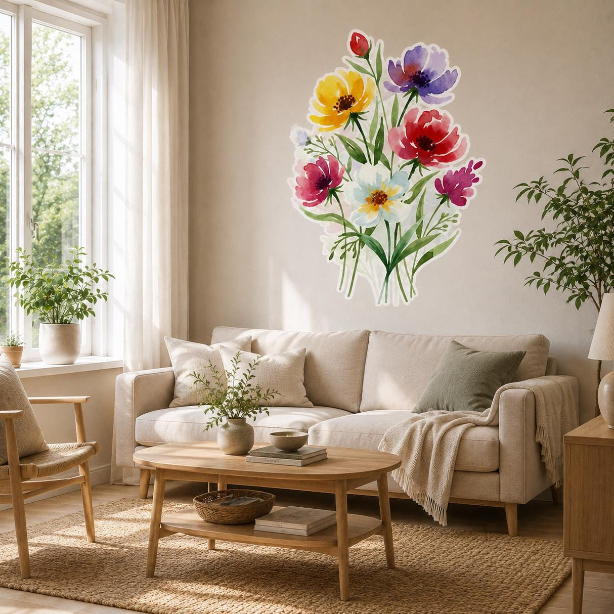Colorful Wildflower Wall Decal | Floral Bouquet Wall Sticker | Botanical Flower Wall Art | Bedroom Decor | Vibrant Spring Flowers Wall Decor