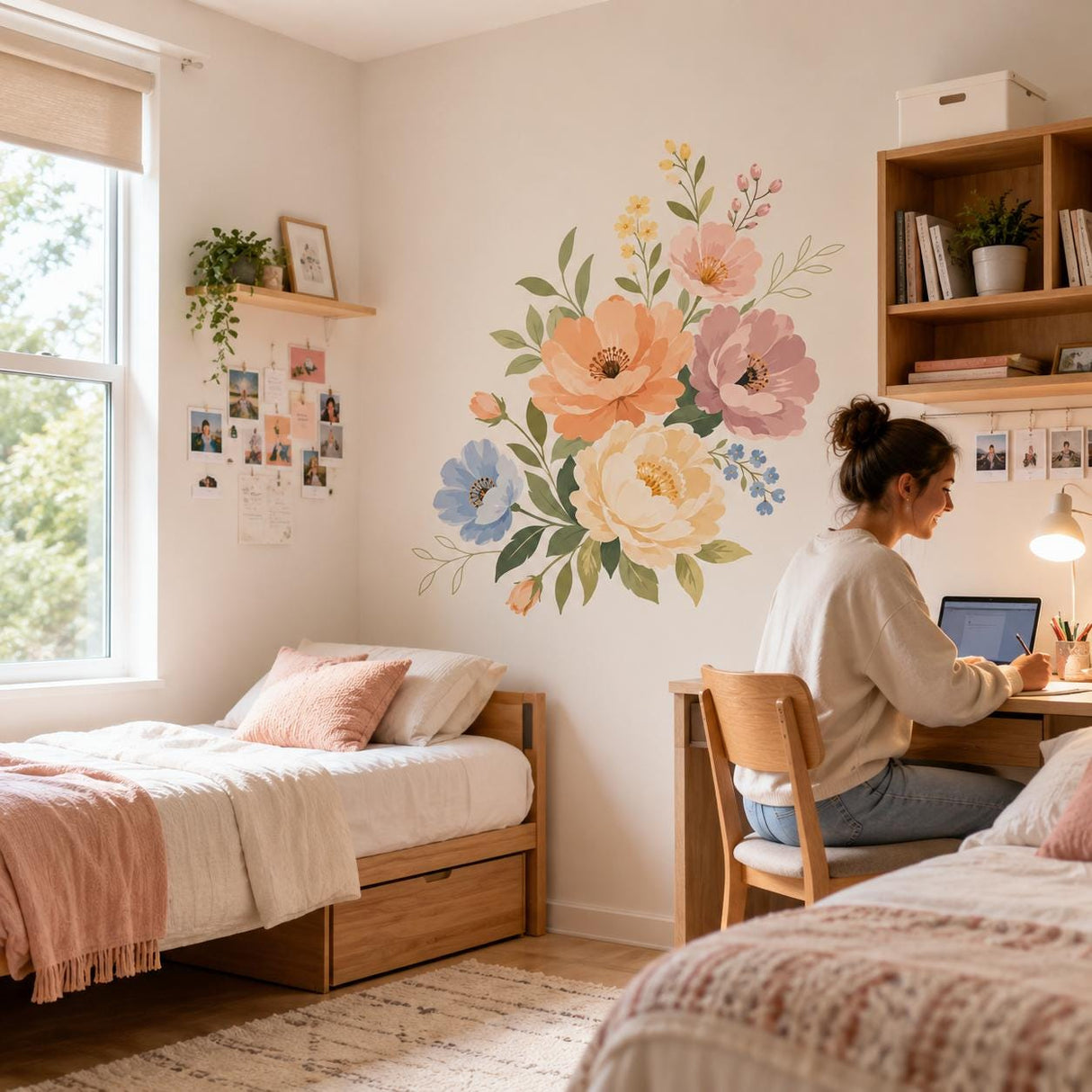 Pastel Floral Wall Decal | Botanical Flower Wall Sticker | Wildflower Bouquet Wall Art | Bedroom Decor | Soft Spring Flowers Wall Decoration