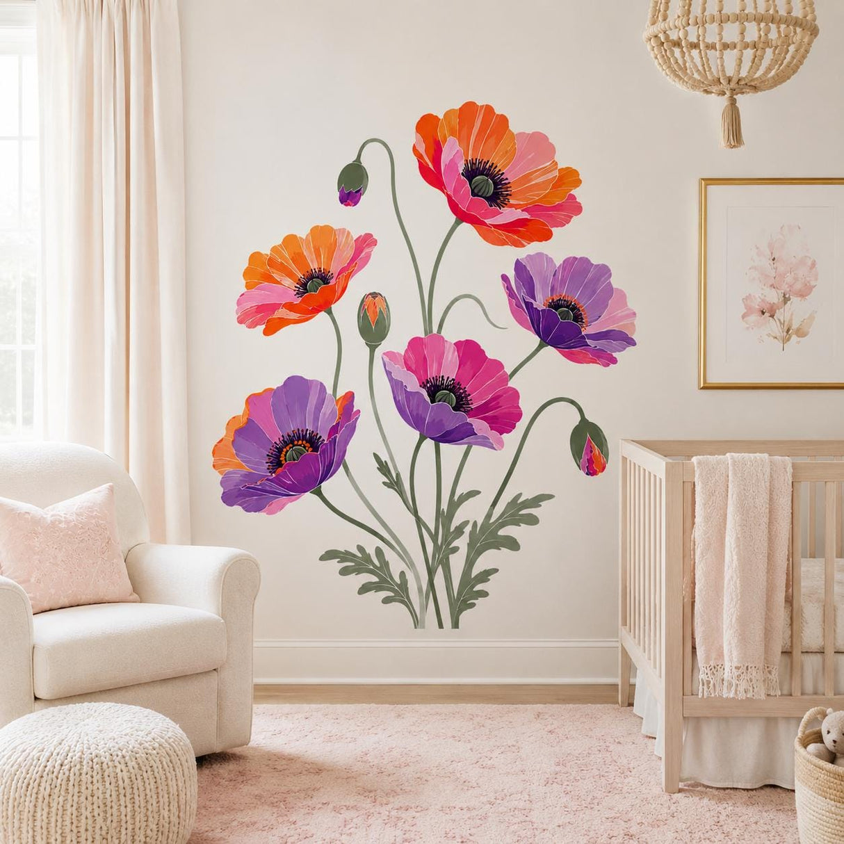 Colorful Poppy Flower Wall Decal | Poppy Floral Wall Sticker | Botanical Bedroom Decor | Fresh Wildflower Wall Art | Vibrant Home Wall Decor