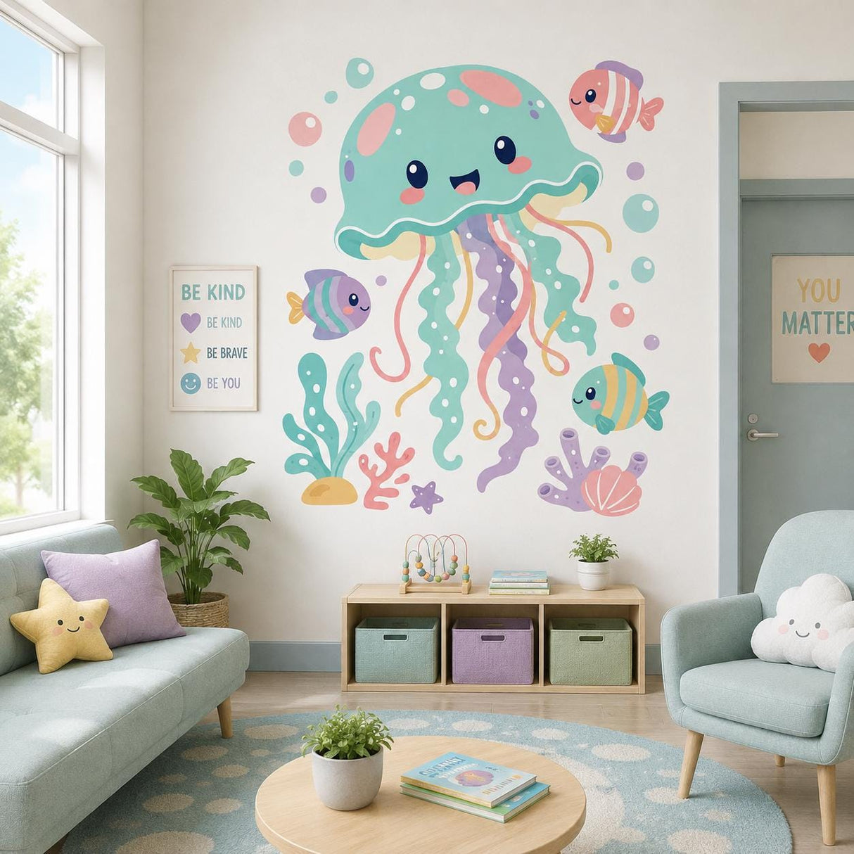 Cute Jellyfish Wall Art Print | Pastel Ocean Nursery Decor | Under the Sea Kids Room Art | Sea Life Poster | Playroom Wall Decor | Ocean Art
