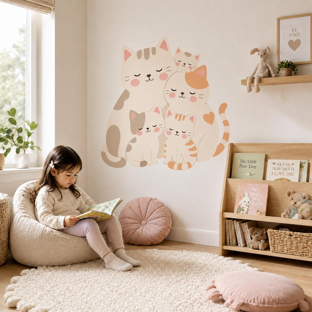 Cat Family Wall Decal | Cute Kitten Wall Sticker | Nursery Cat Wall Decor | Kawaii Animal Wall Art | Kids Room Decor | Pastel Cat Wall Mural