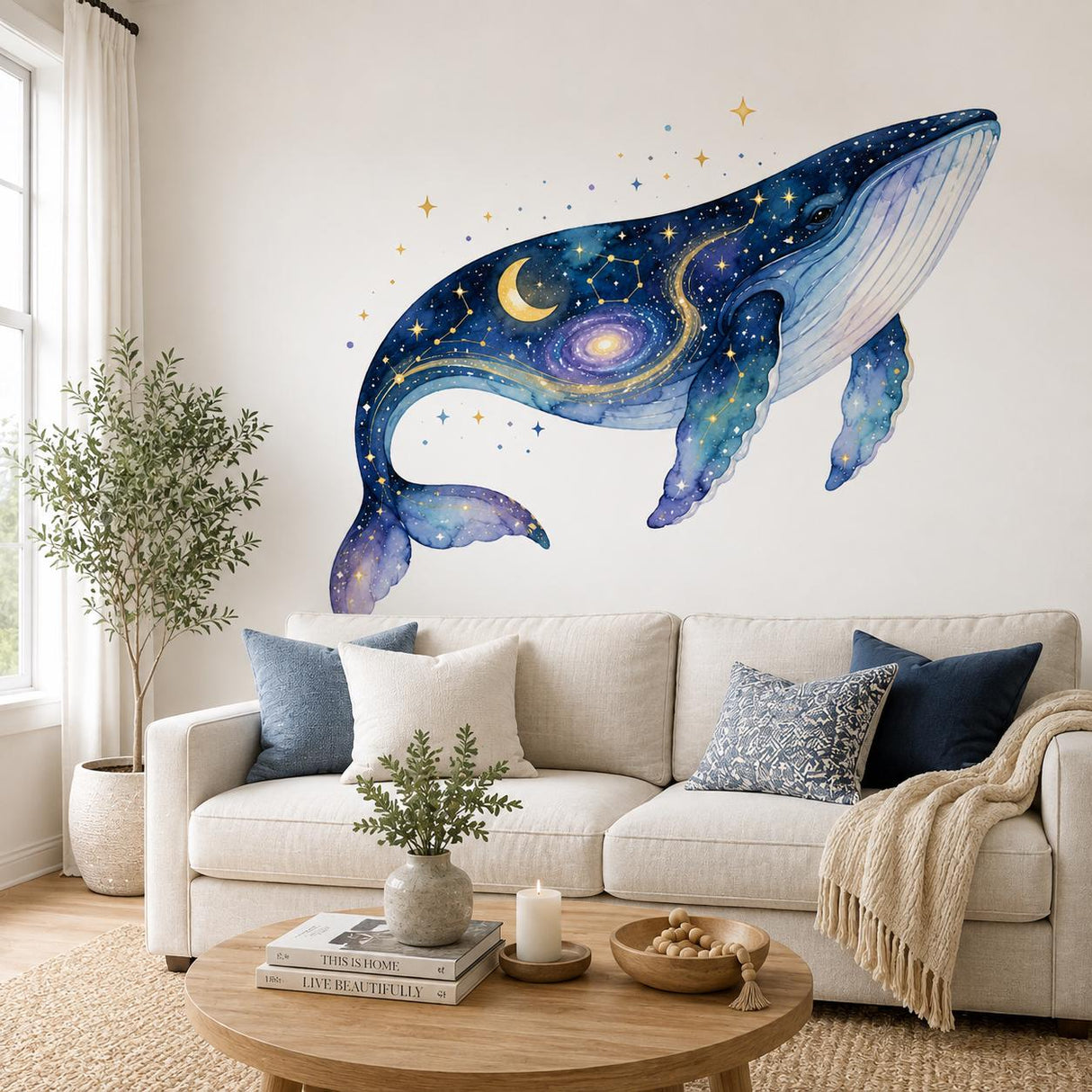 Celestial Whale Wall Decal | Galaxy Whale Wall Sticker | Cosmic Nursery Decor | Starry Whale Wall Art | Moon & Constellation Wall Decoration