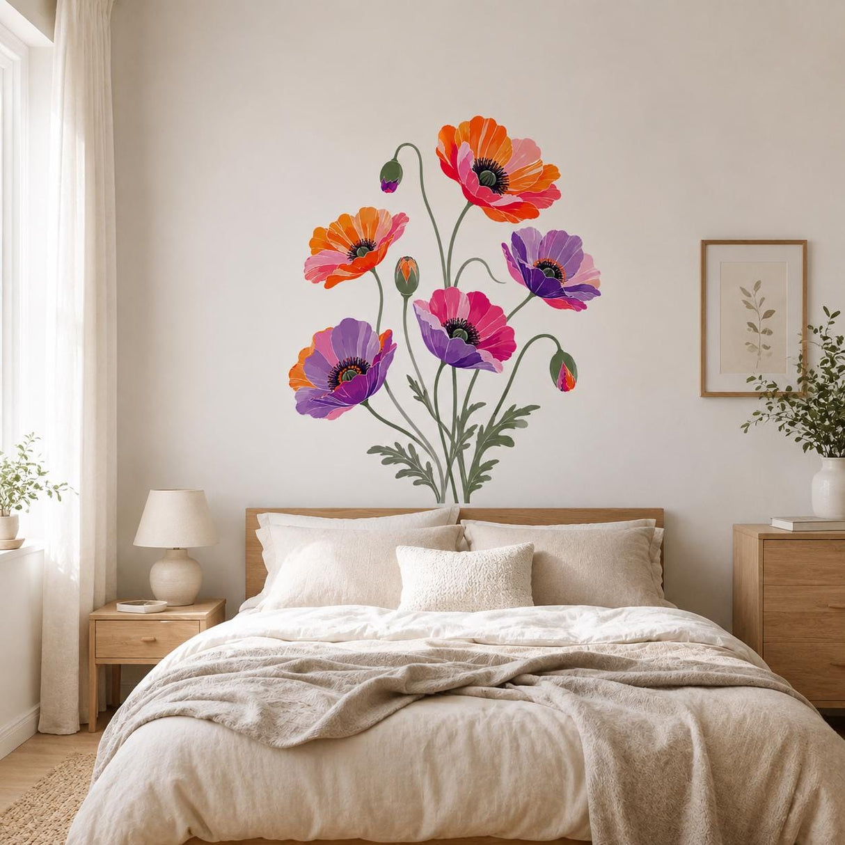 Colorful Poppy Flower Wall Decal | Poppy Floral Wall Sticker | Botanical Bedroom Decor | Fresh Wildflower Wall Art | Vibrant Home Wall Decor