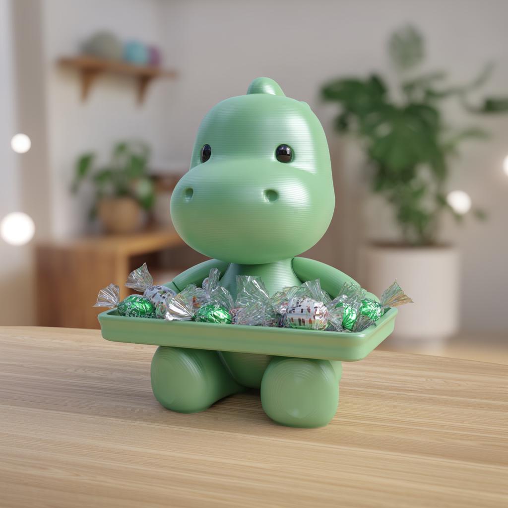 3D Printed Cute Baby Dinosaur Candy Dish, Sitting Animal Figurine Tray, Desktop Key Holder, Whimsical Snack Serving Bowl, Desk Organizer