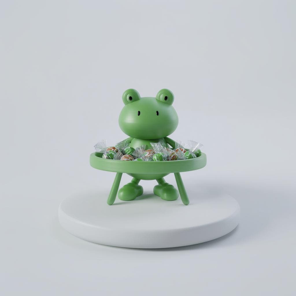 3D Printed Cute Frog Candy Dish Table Tray, Cartoon Animal Figurine Key Holder, Whimsical Desktop Snack Serving Bowl, Cottagecore Desk Decor