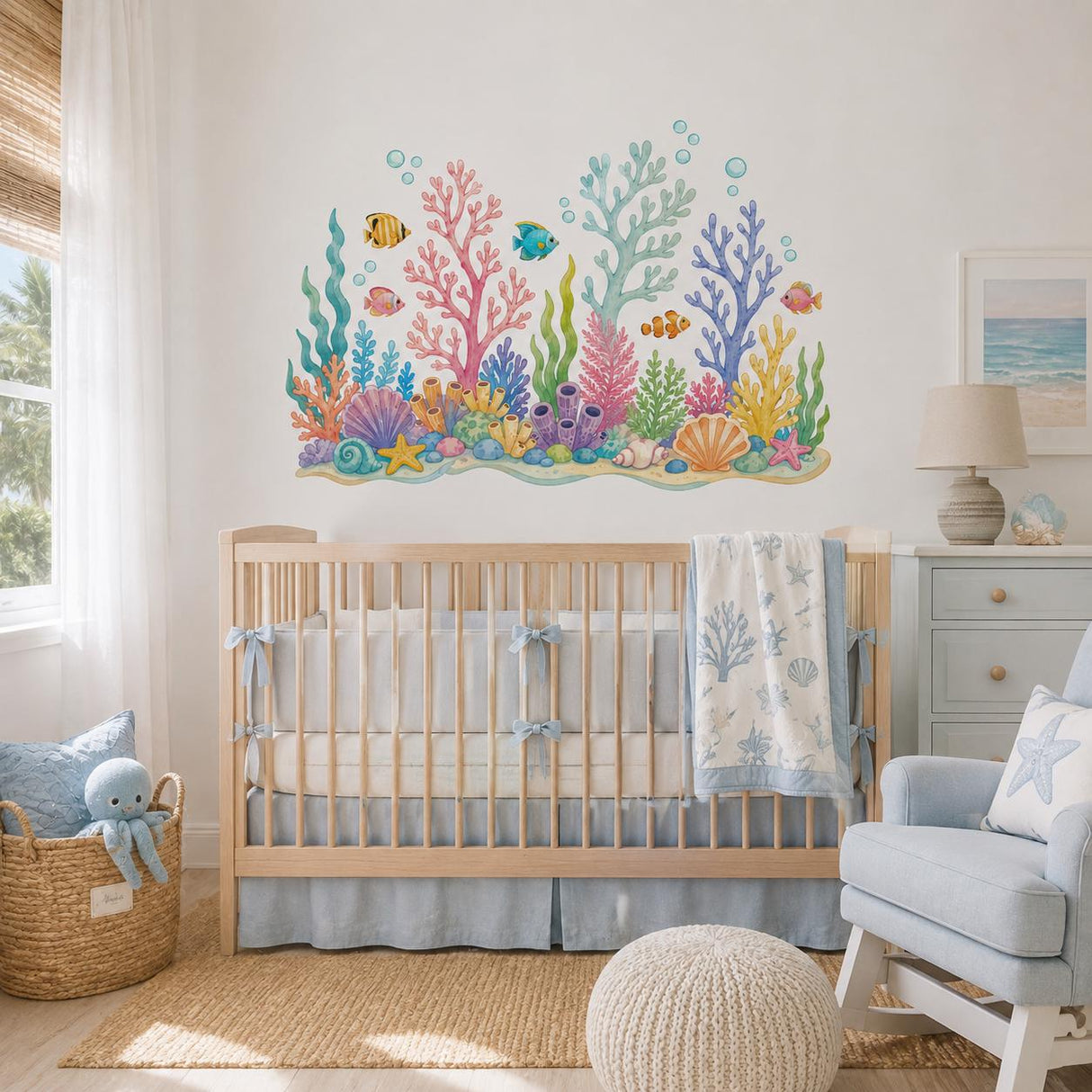 Coral Reef Wall Decal | Under the Sea Wall Sticker | Ocean Nursery Decor | Kids Room Sea Life Wall Art | Colorful Underwater Wall Decoration