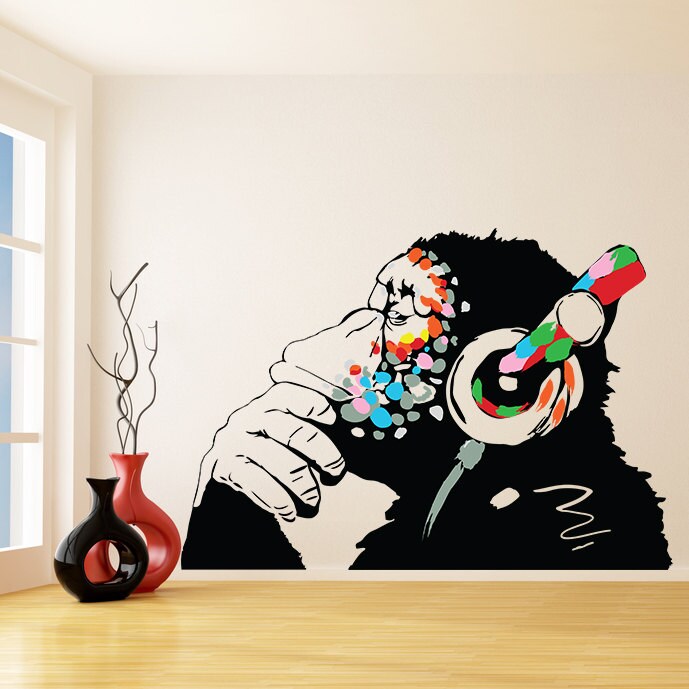 Banksy Thinking Monkey Sticker - Art Vinyl Street Dj Baksy Wall Decal