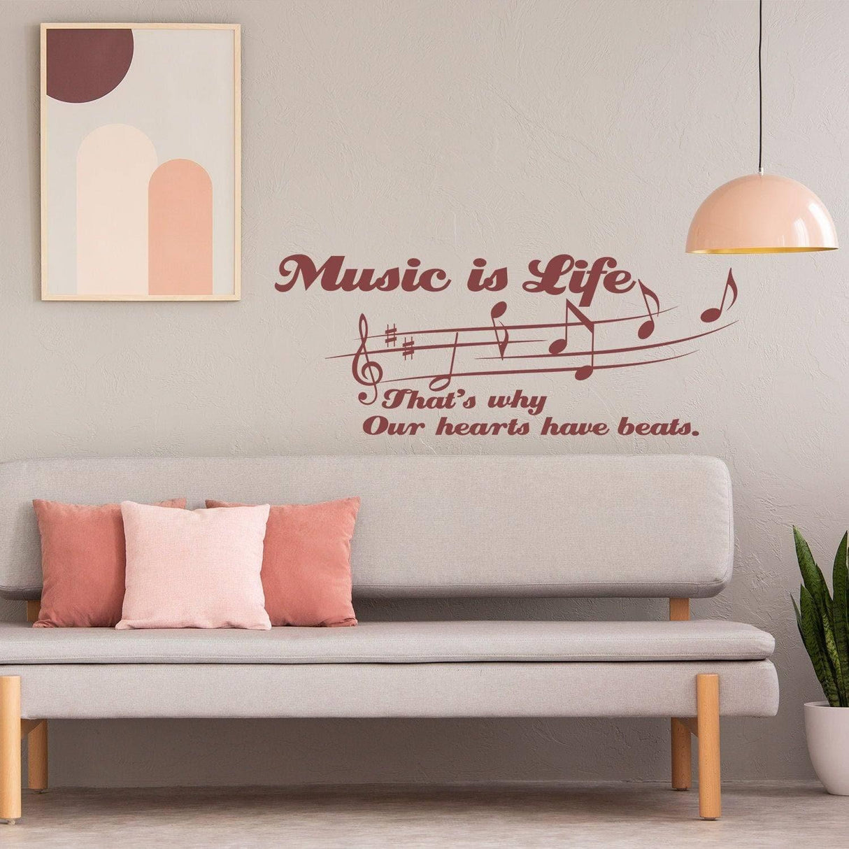 Vinyl wall decal featuring 'Music is Life' quote and musical notes, designed for inspirational home decor.
