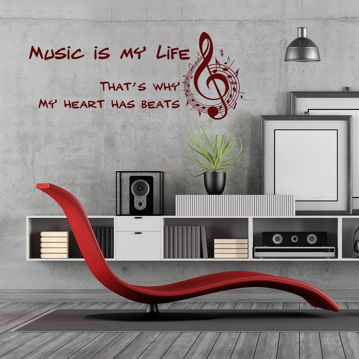 Music is My Life wall sticker decal in modern living room showcasing a musical theme and stylish furniture.