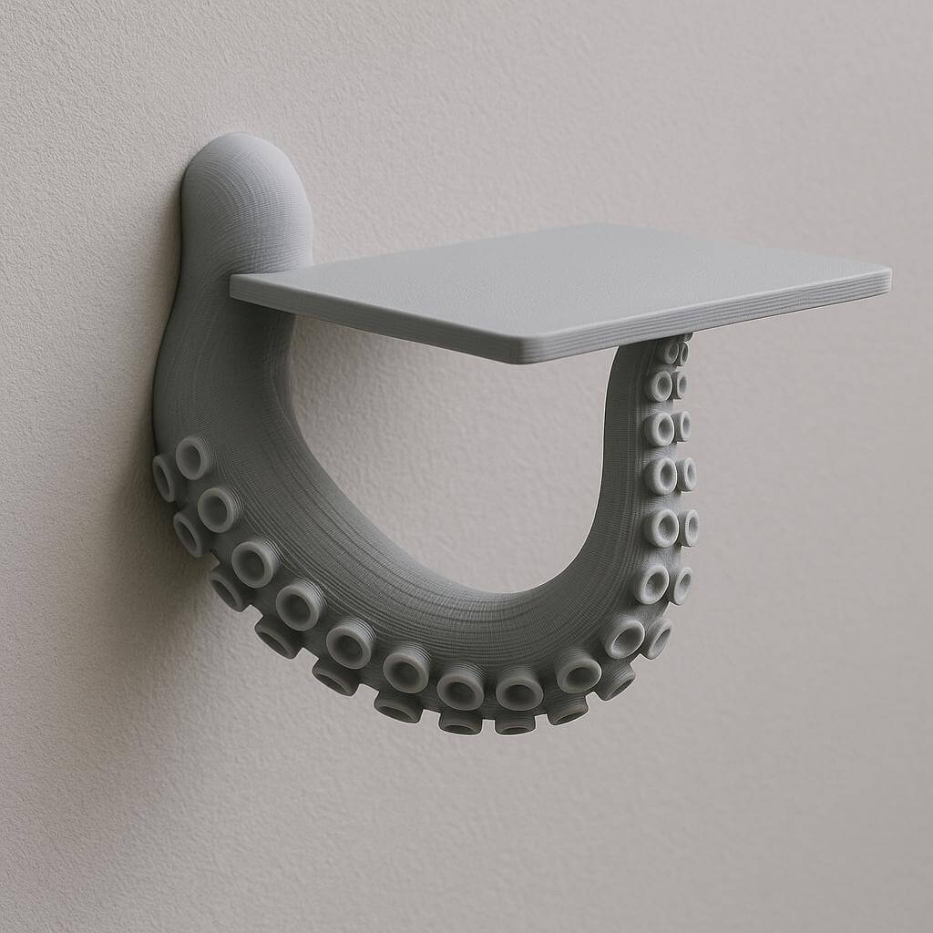 Octopus tentacle wall shelf in gray, perfect for coastal decor and showcasing small plants or trinkets.