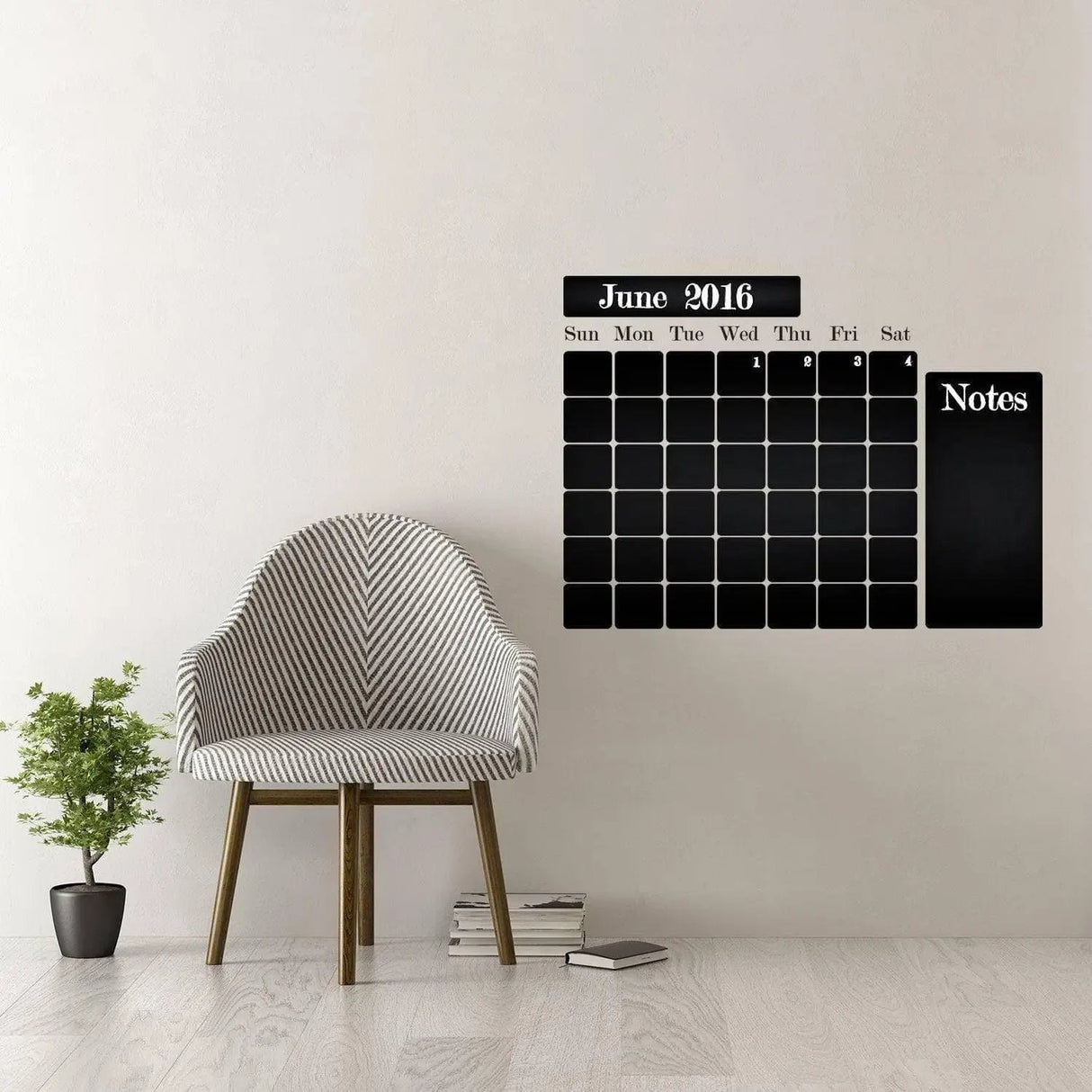Chalkboard wall sticker with monthly planner design for organization, featuring a notes section and easy application.