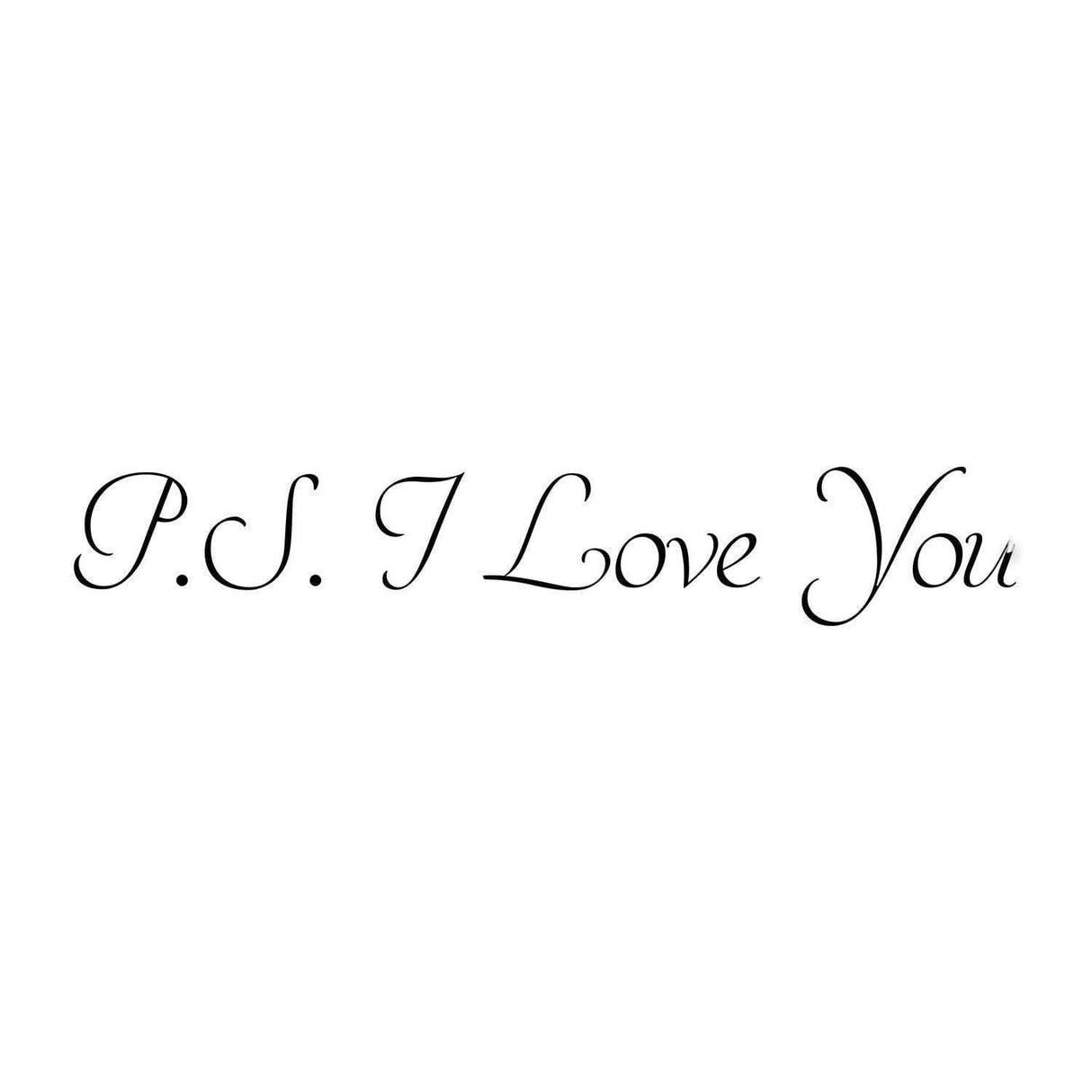 P.S. I Love You wall decal in elegant script font for romantic interior decoration.