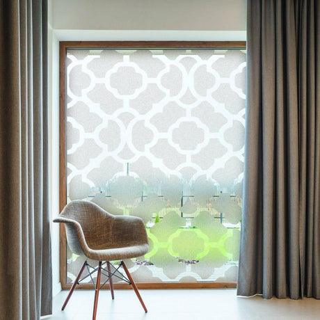 Decorative frosted privacy window film with a geometric pattern, enhancing home privacy and style.