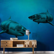 Ocean-themed wall decal sticker featuring two sharks swimming in an underwater paradise design.