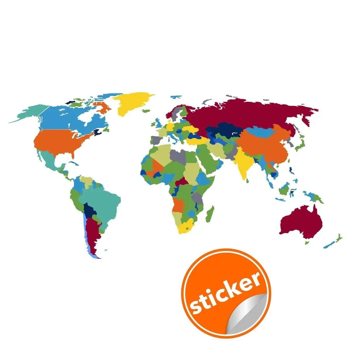 Colorful world map wall sticker, perfect for adding an adventurous touch to any space.