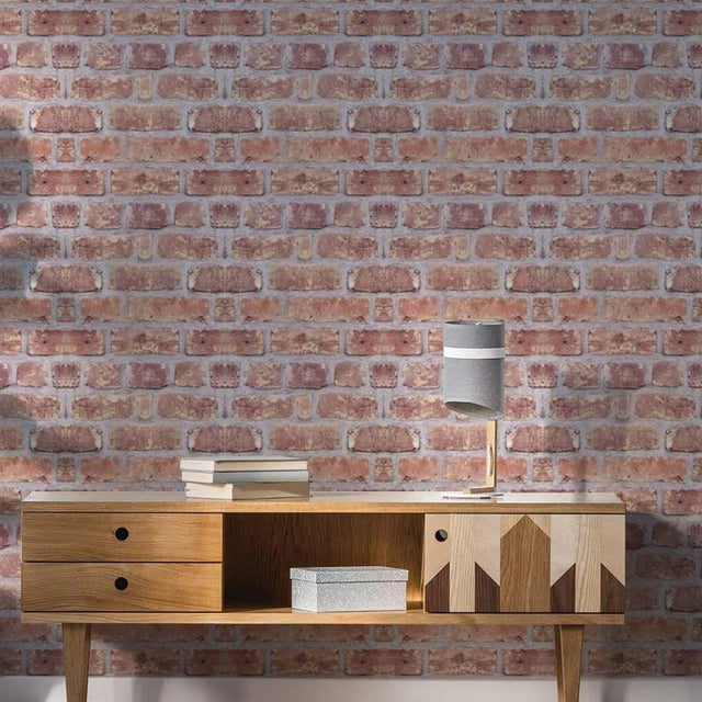 3D brick self-adhesive wallpaper transforming living room with stylish decor and modern design accents.