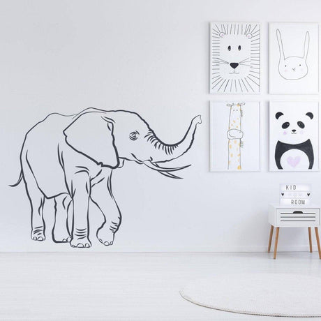 Vinyl wall elephant decal adding charm to a kid's room with playful animal art decor.
