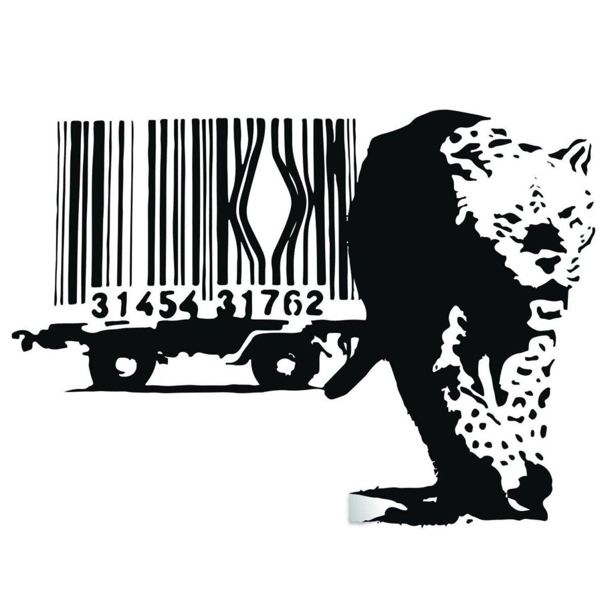 Artistic leopard barcode wall sticker featuring striking design and durable vinyl construction.