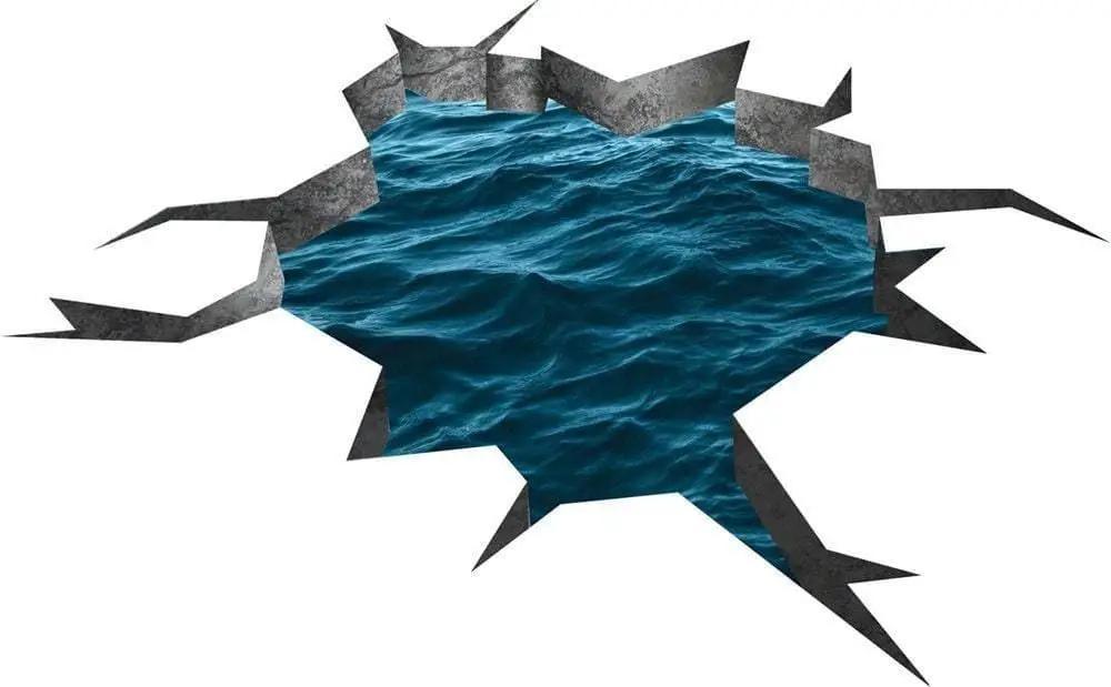 3D blue ocean wall decal with a cracked wall design, showcasing a realistic underwater sea view.