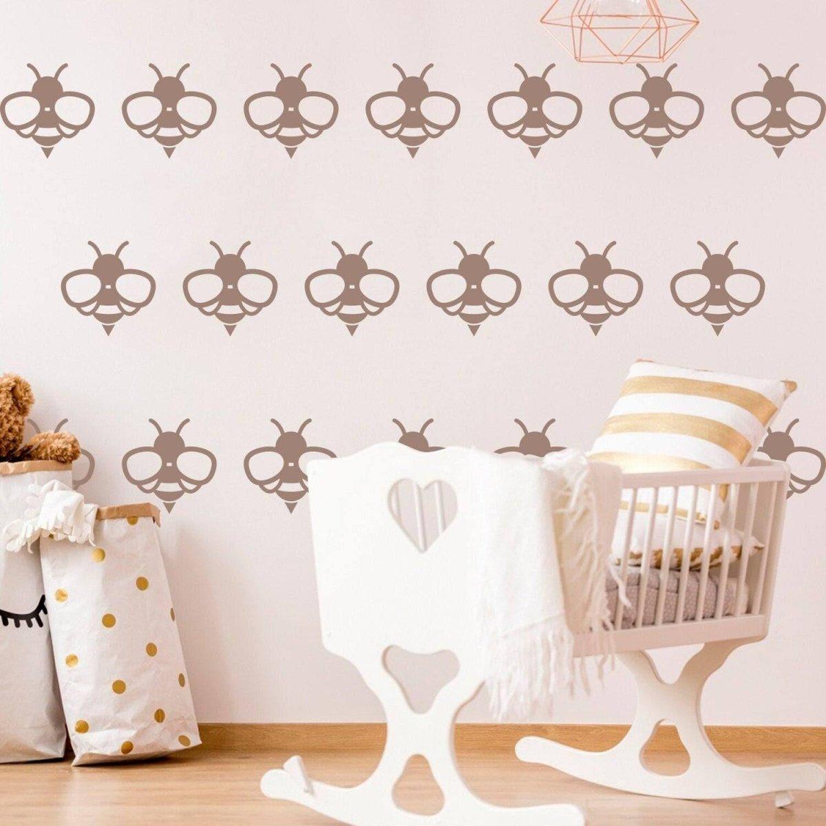 Bumblebee wall decals in a nursery setting, featuring adorable bee patterns on the wall.