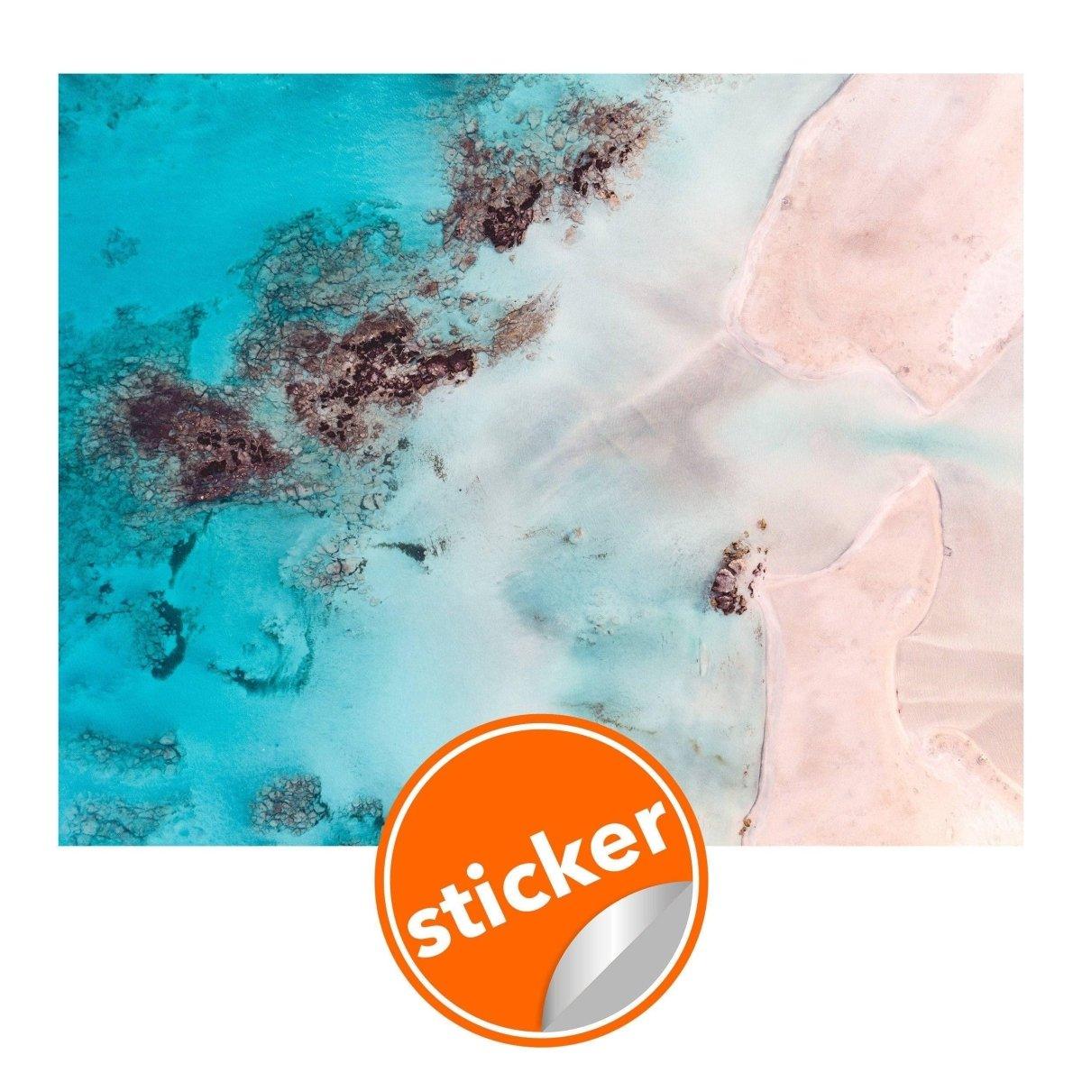 Aerial view of stunning turquoise waters and sandy shores, featuring a stylish sticker for wall decoration.