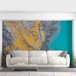 Stylish living room featuring self-stick marble wall film with bold colors and modern couch design.