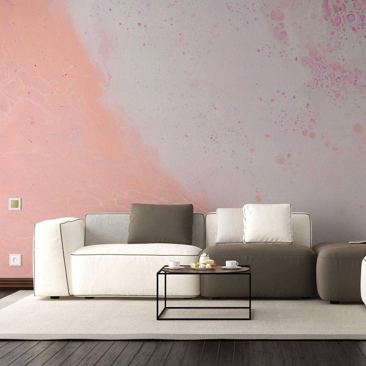 Elegant marble self-adhesive wallpaper in a stylish living room with modern furniture and soft colors.