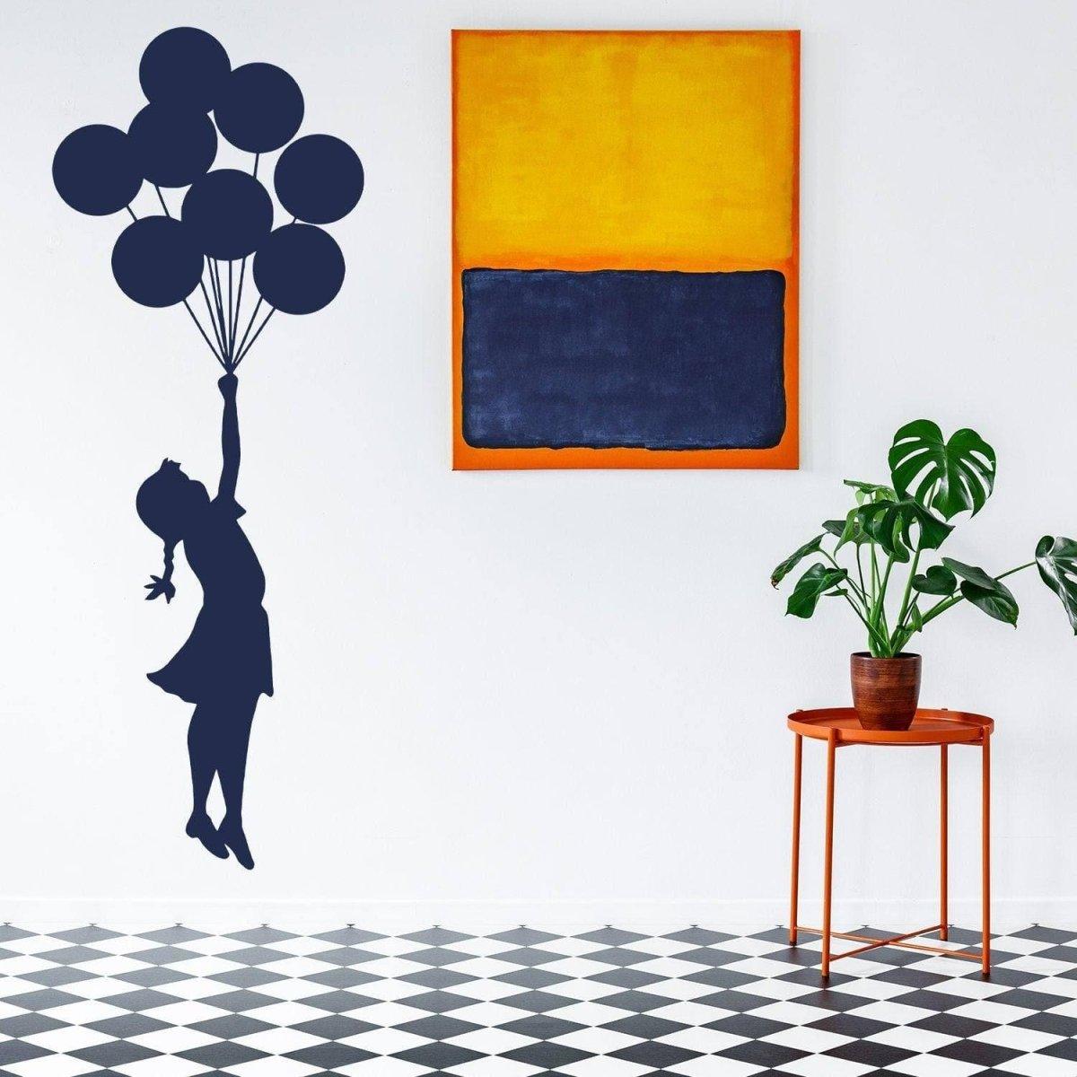 Ethereal Dreams Balloon Girl Wall Sticker in modern nursery with art and plants, perfect for creative decor.