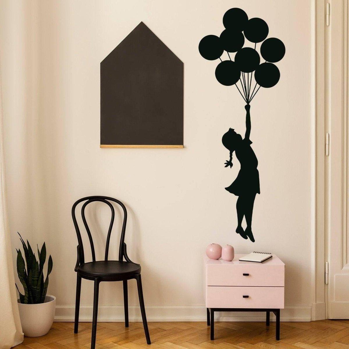 Ethereal Dreams Balloon Girl wall sticker in a cozy room, perfect for creative nursery or bedroom decor.