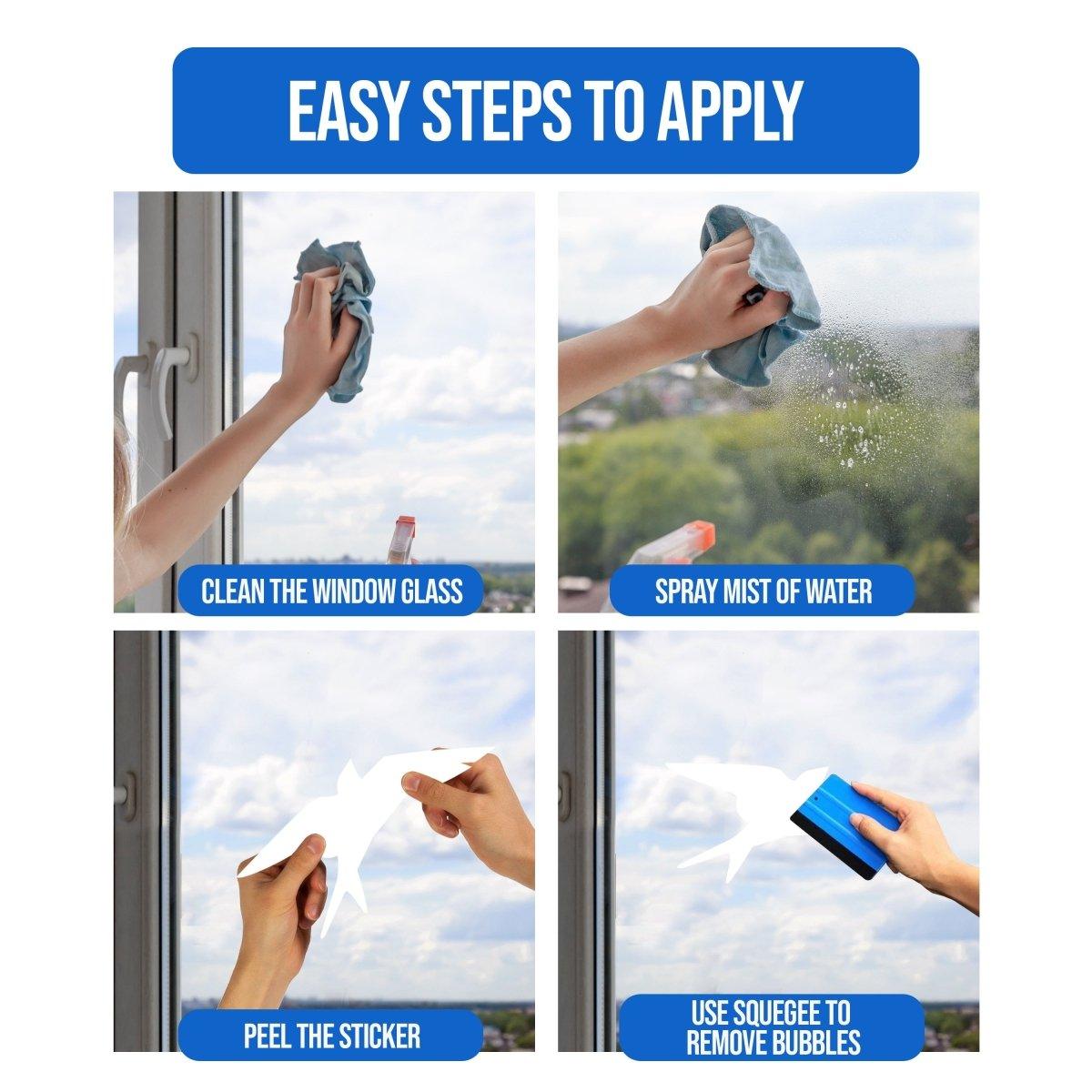 Step-by-step guide to applying Bird Safety Window Decals by FeatherGuard for easy installation.