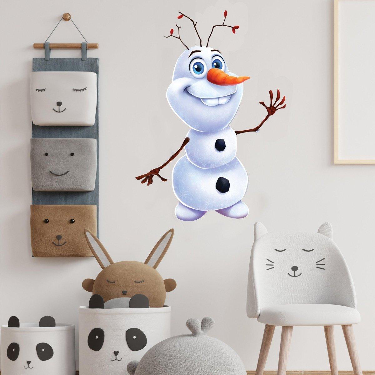 Smiling snowman wall sticker in a cheerful kids' room, perfect winter decor for adding festive charm.
