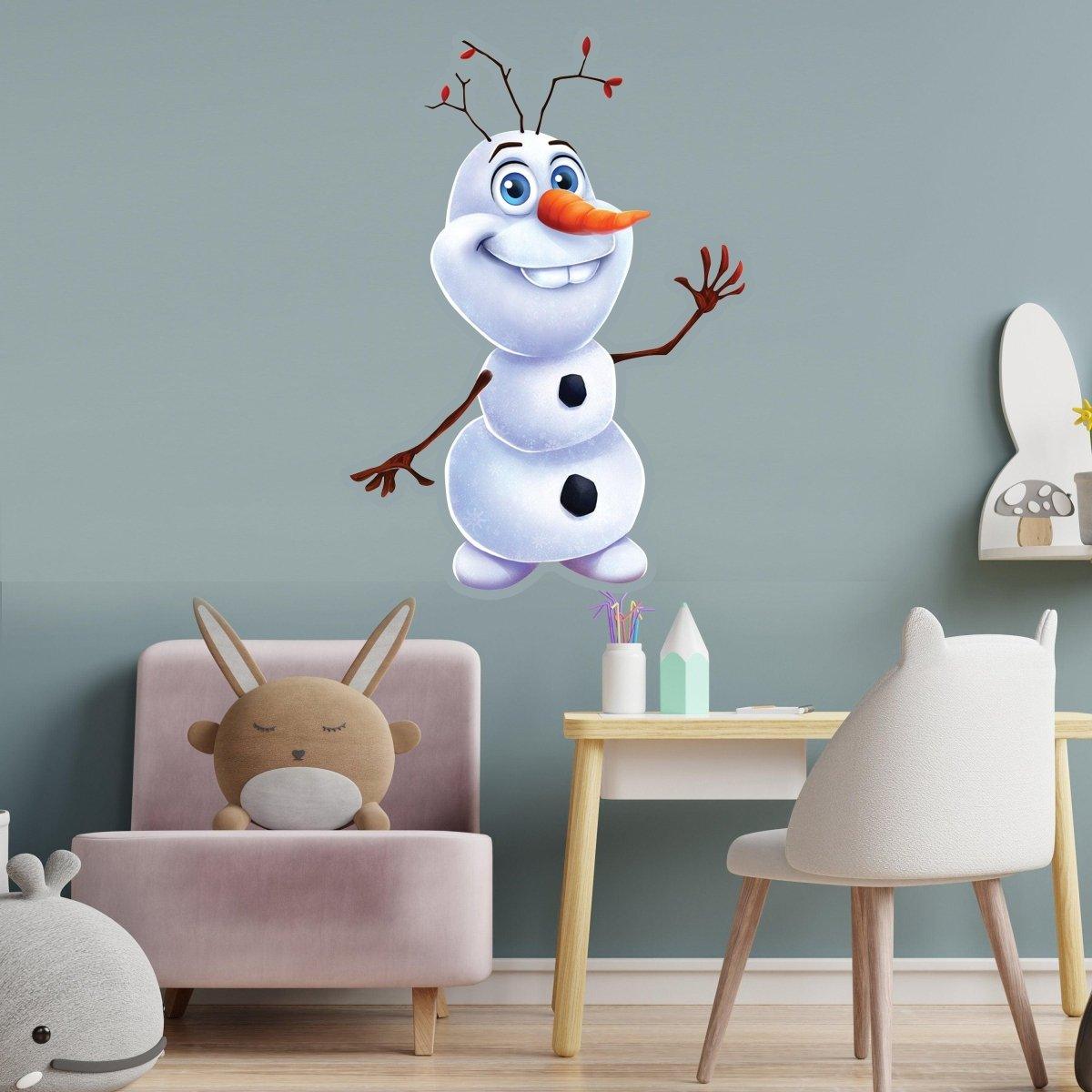Colorful snowman wall sticker in a cozy room, perfect for winter decor and holiday festivities.