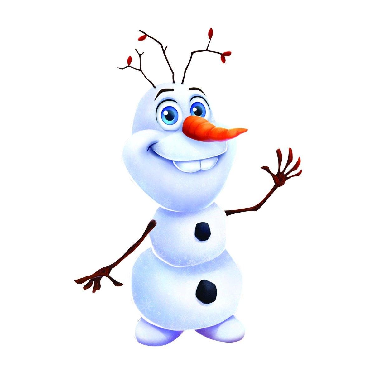 Smiling cartoon snowman with orange carrot nose and black buttons, perfect for winter-themed decor.