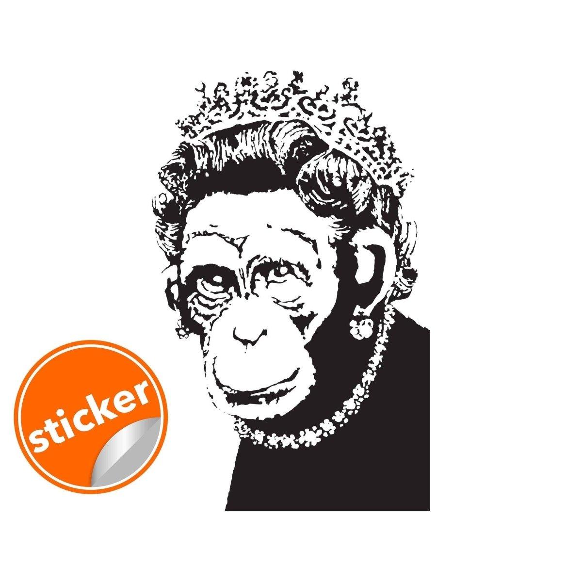 Humorous Queen Monkey vinyl wall art sticker with a crown and necklace, perfect for adding personality to any room.